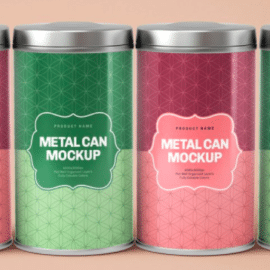 CreativeMarket Glossy Metal Tin Can Box Mockup Set Free Download
