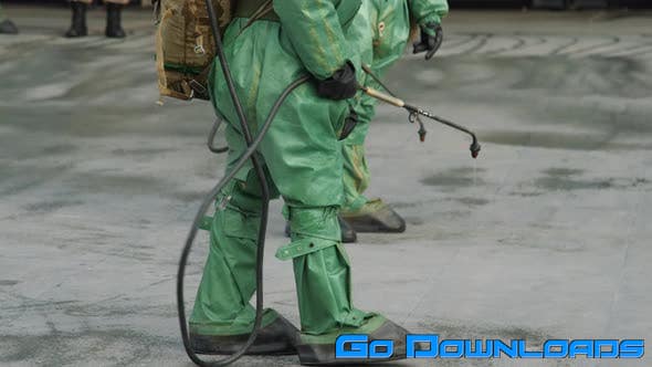 Videohive Workers in Bio Viral Hazard Protective Suits Disinfects Floor and Surfaces From Coronavirus (Stock Footage) Free Download