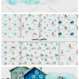 Watercolor Houses in Clouds 4165018