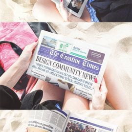 Girl Reading Newspaper Beach Scene Mockup Free Download