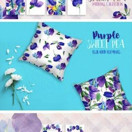 Purple Sweet Pea PNG Watercolor Flower Set 4756648 Free Download