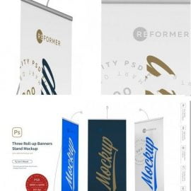 CreativeMarket Three Roll-up Banners Stand Mockup 5245986 Free Download