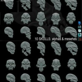 Fantasy Ornaments 10 Skulls Alphas & Meshes Vol.3 Free Download