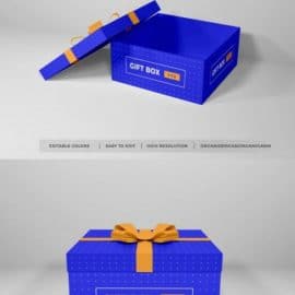 Christmas gift box with ribbon mockup Free Download