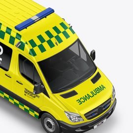 Van Ambulance Mockup Half Side View (High-Angle Shot) 68528 Free Download