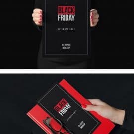 Woman in black holding paper mockup Free Download