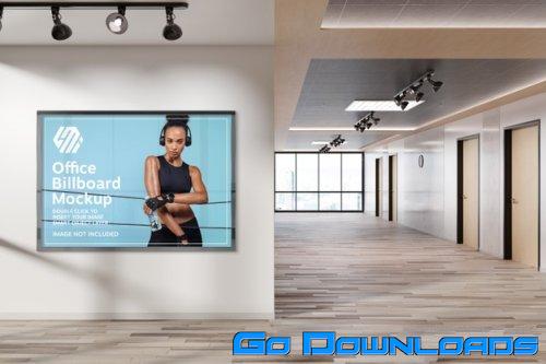 Frame mockup hanging on office’s wall Free Download