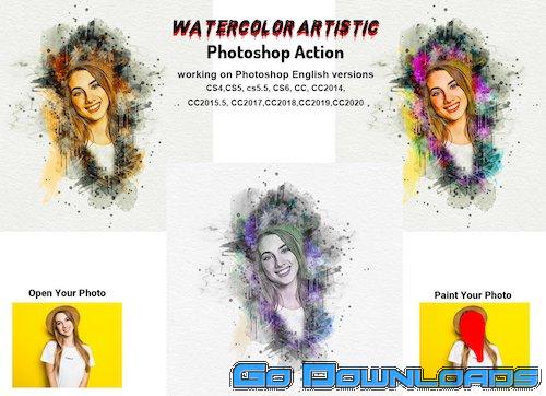 CreativeMarket Watercolor Artistic Photoshop Action 5763787 Free Download
