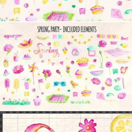 77 Spring Party Watercolor Elements Free Download