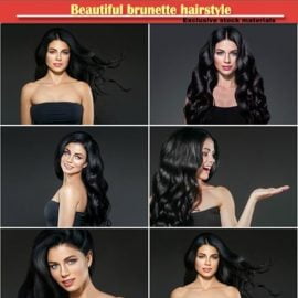 Beautiful brunette hairstyle fashion portrait over dark background Free Download