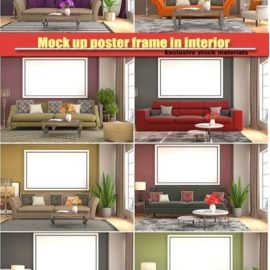 Mock up poster frame in interior background 3D Illustration Free Download