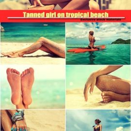 Tanned girl on tropical beach Free Download
